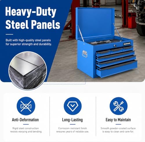 ARNOT Large Metal Tool Box, Tool Box with 6 Drawers & Top Tray, Heavy-Dut...