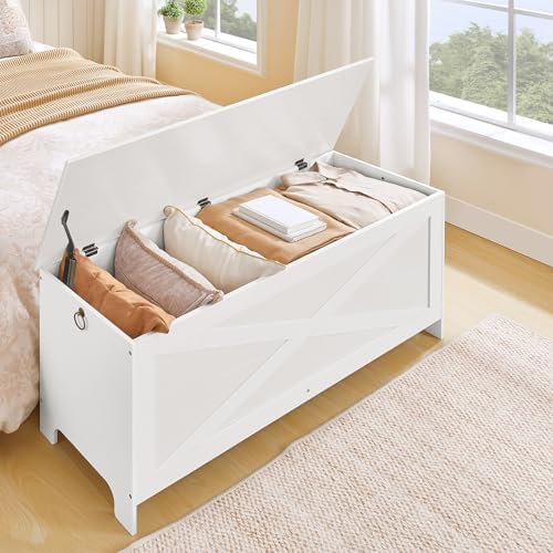 MAHANCRIS 47.2" Storage Chest with Lid, Storage Bench with Safety Hinges