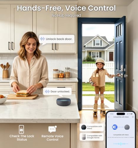 Veise VE027-L WiFi Smart Lock with Handles Set for Front Door, Satin Nickel