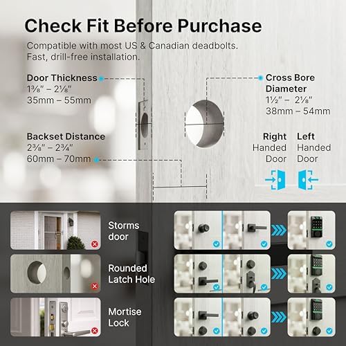 Miko i7 Smart Door Lock with Built-in Doorbell, WiFi Fingerprint Keyless Entr...