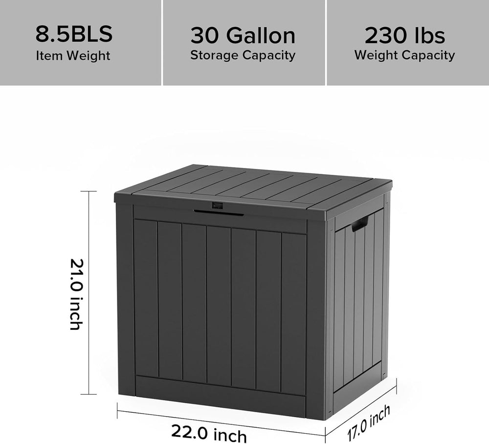 PatioZen 30 Gallon Resin Deck Box with Lockable Lid, Waterproof storage box f...