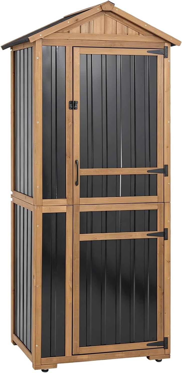 Gowoodhut Tall Outdoor Storage Cabinet with 4 Shelves, Garden Tool Shed