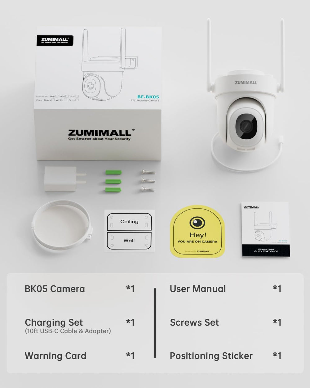 ZUMIMALL 2K WiFi Outdoor Security Camera, Plug-in, 360° PTZ Auto Tracking