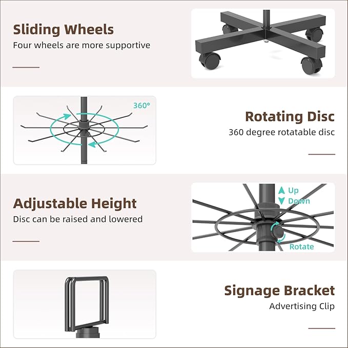 YEOOE Retail Display Racks 5 Tier Spinning Display Stand, Movable Shop Spinner