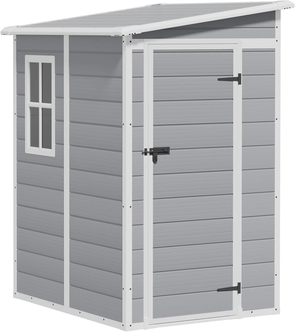 Greesum 5x4FT Plastic Outdoor Storage Shed with Floor, Light Gray