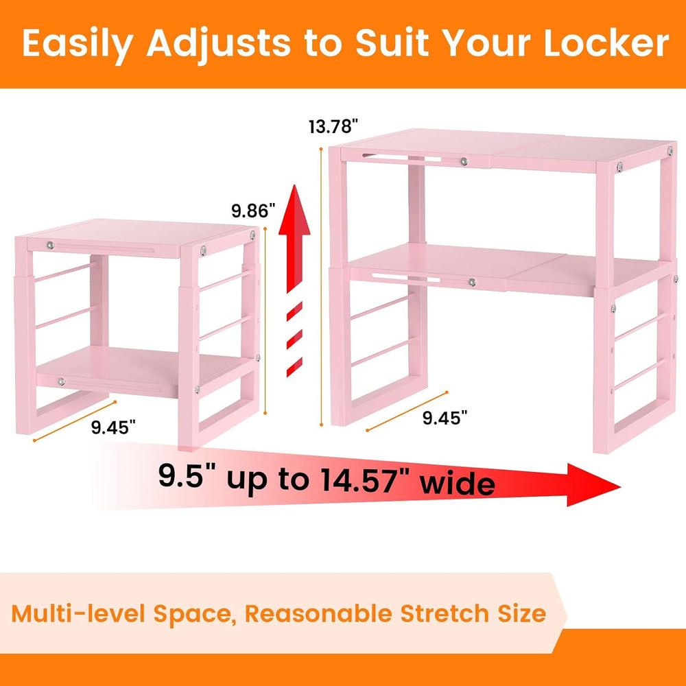 LIDTOP Locker Organizer Shelf Pink, Adjustable Width and Height, Stackable Me...