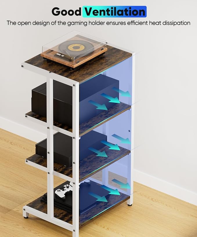 Ardier 4-Tier Wooden Media Stand, AV Media Stand Corner Shelf