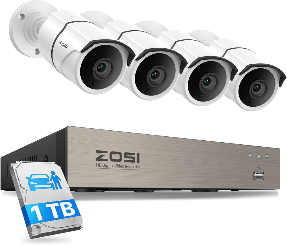 ZOSI 3K Lite 8CH Security Camera System with Audio, 4X Metal Cams, 1TB HDD