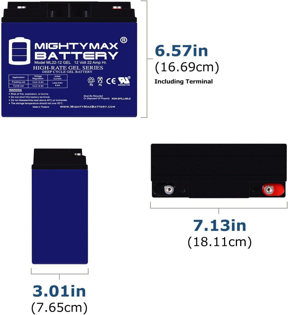 Mighty Max Battery ML22-12 GEL - 12 Volt 22 AH, GEL Type, Internal Thread (IN...