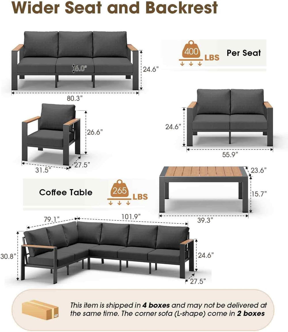Aluminum Outdoor Patio Furniture Set 8 Seats, Outdoor Sectional Corner Sofa, ...