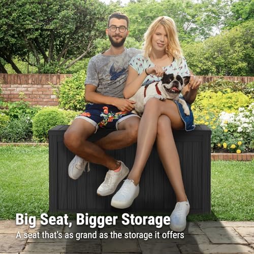 Mars Villa 180 Gallon Deck Box, Outdoor Storage Box, Outside Bin, Black