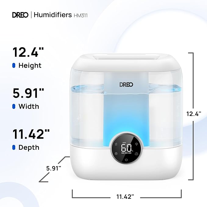 DREO 6L Top Fill Humidifiers for Bedroom, 60H Runtime 28 dB Quiet Supersized