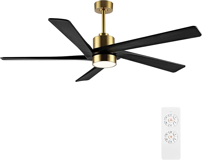 WINGBO 72" DC Ceiling Fan with Lights and 3 Downrods, 5 Carved Wood Blades