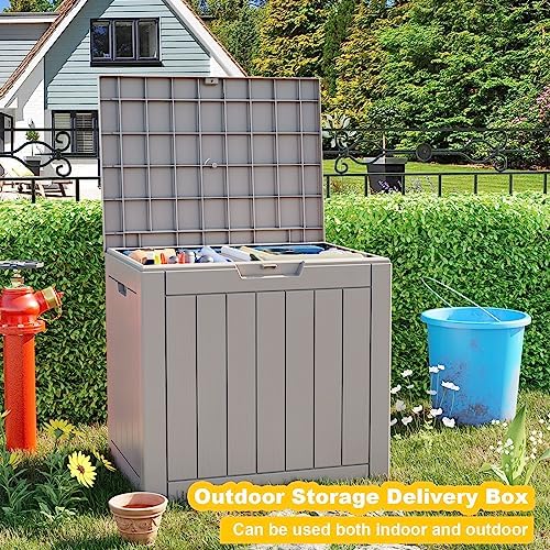 EasyUp Outdoor Storage Box, Waterproof Resin Deck Box, Reinforced Stability U...