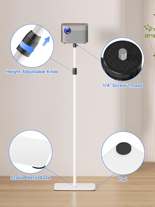 suptek Exdentable 63.9" Projector Stand 360°Swivel, Height Adjustable