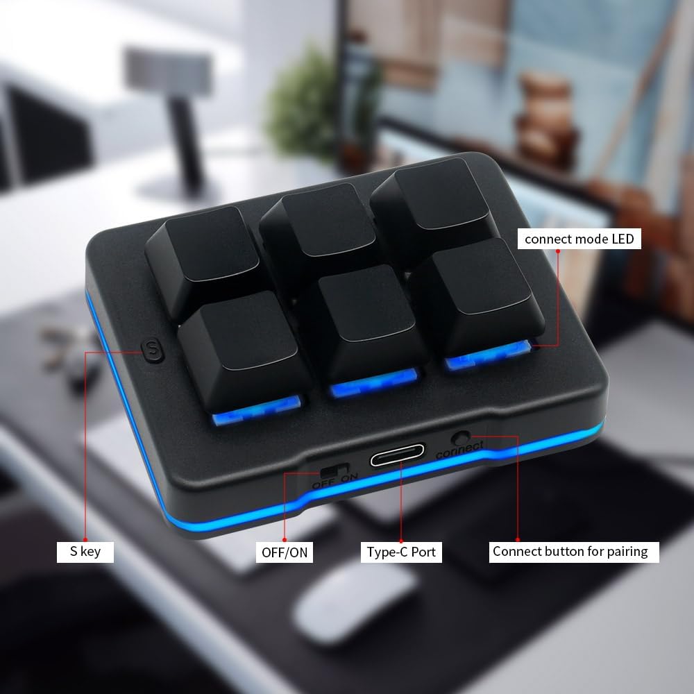 6 Key Mini Keypad Wireless USB Mechanical Gaming Macro Keyboard Customized Pr...