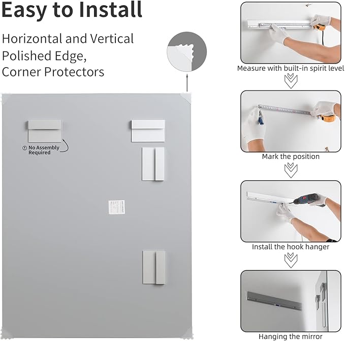 Mirrorons Beveled Mirror, Wall Mirror 40" x 32", Frameless Rectangl...