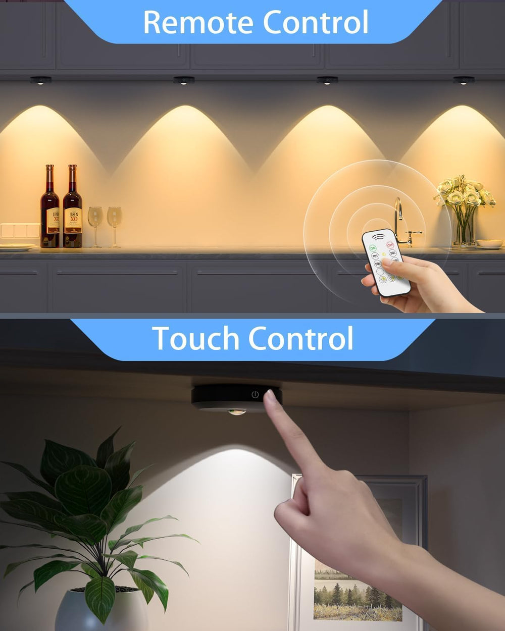 WILLED Puck Lights with Remote Control, Rechargeable Under Cabinet Lights, 12...