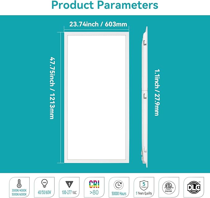 VocgoUU 2x4 LED Flat Panel Light – 12 Pack, 3 Wattage 40W/50W/60W & 4 CCT
