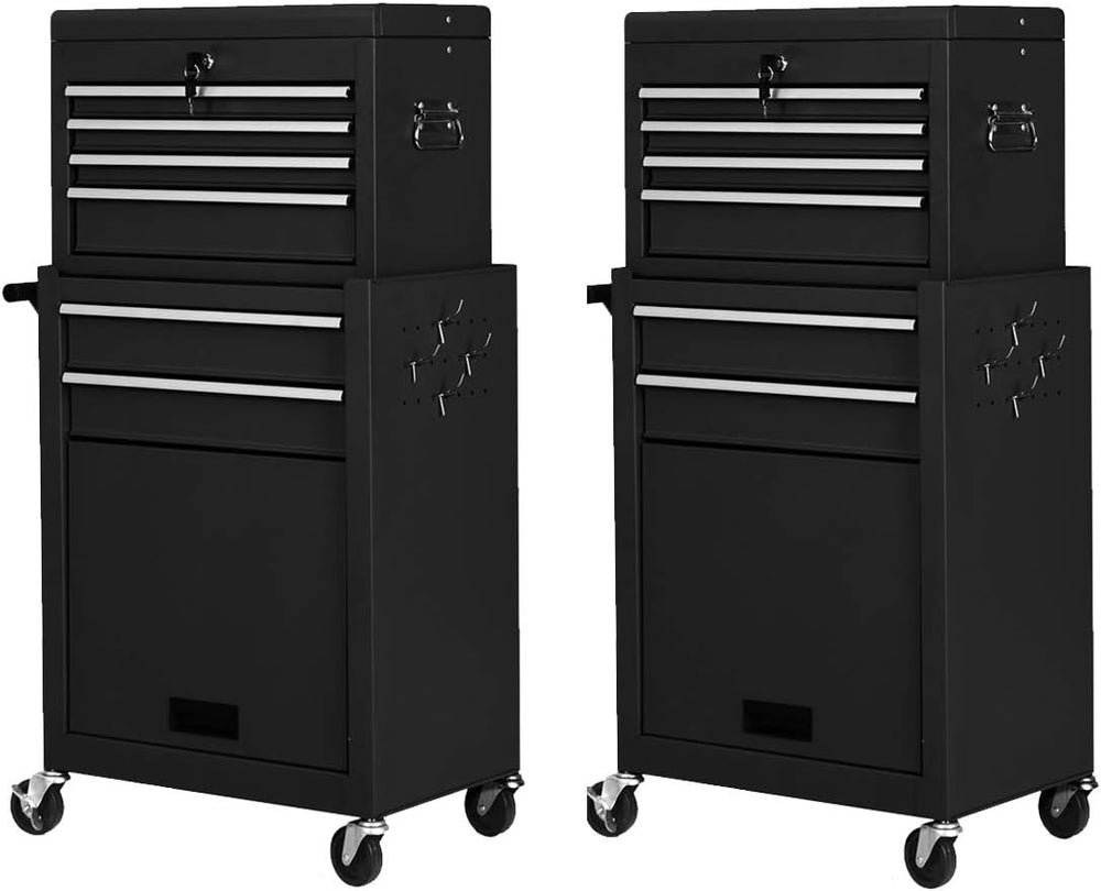 2PCS Rolling Tool Chest, 6-Drawer Toolbox Set of 2, Removable Tool Storage Or...