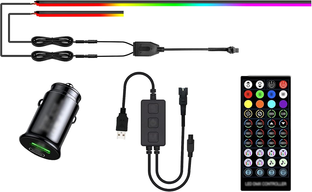 KENANEK 55.12’’ Acrylic Car Ambient Lighting Kit – 2 RGB LED Light Strips