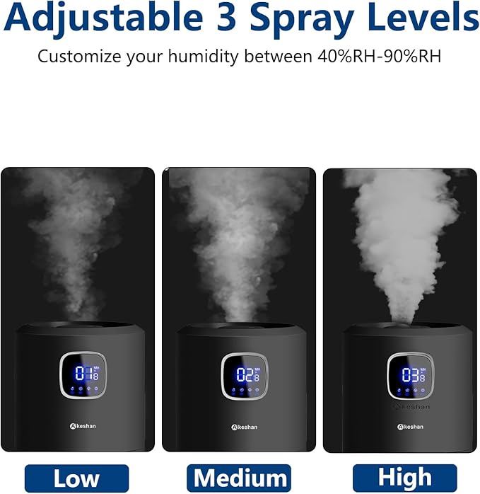 Akeshan Large Humidifiers for Bedroom, 9L/2.5Gal Ultrasonic Cool Mist, Top Fill