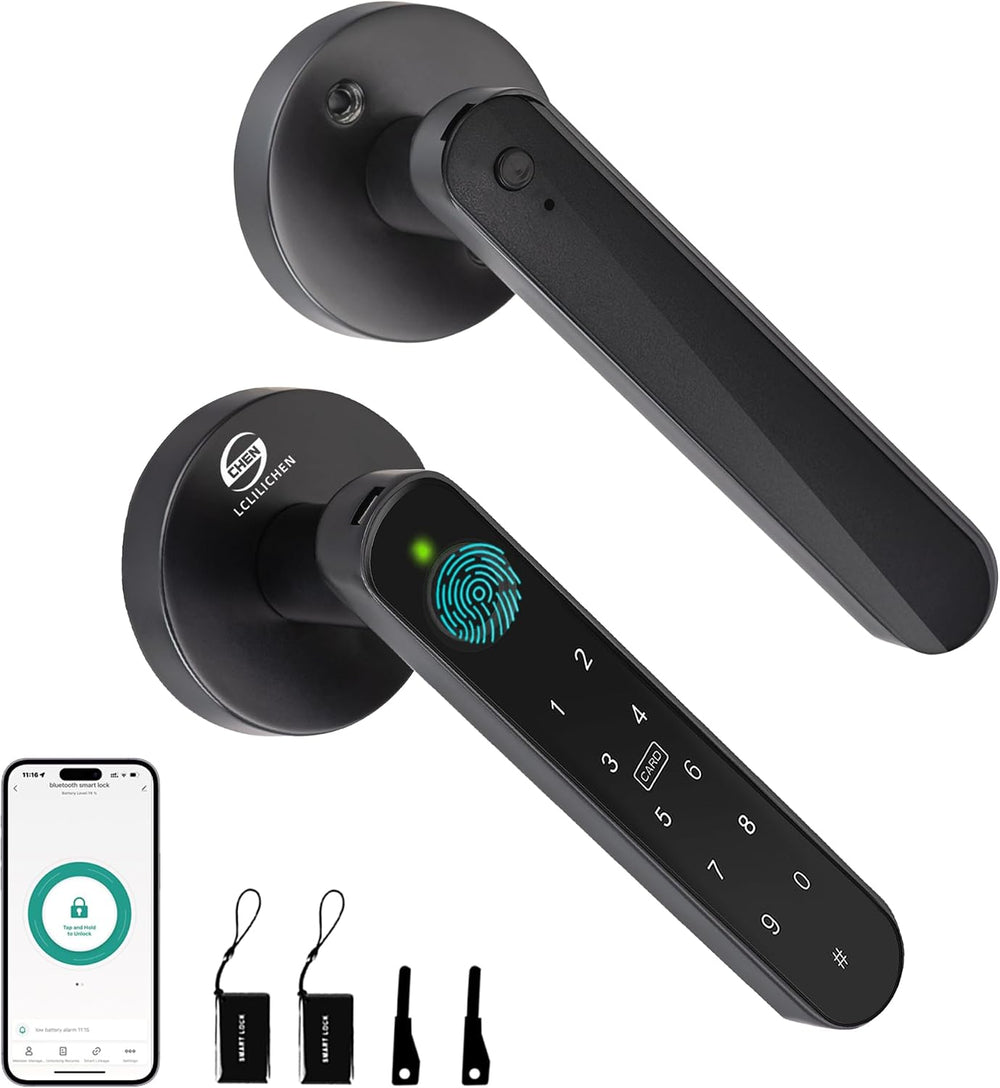 Fingerprint Door Lock, 5-in-1 Smart Door Knob with Handle, Biometric Keyless ...
