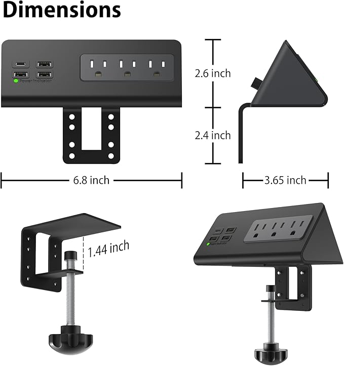 Nightstand Edge Mount Power Strip (2-Pack)
