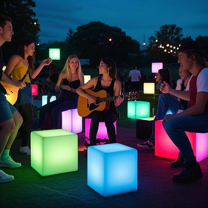 Mr.Go 15-Inch LED Cube Chair, 16 Dimmable RGB Colors Cube Seat w/Remote