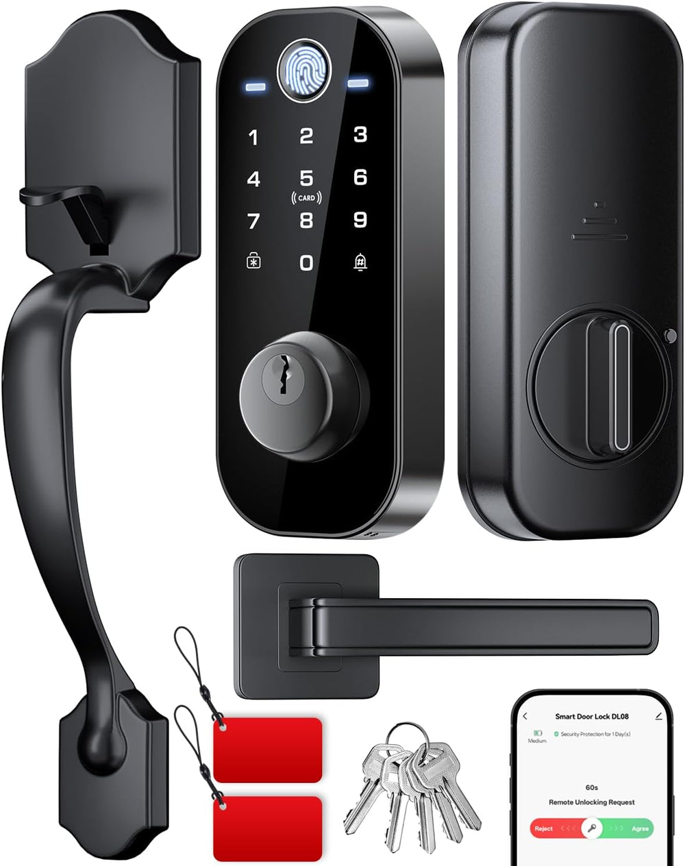 Ulecoce DL08H 7-in-1 Fingerprint Smart Door Lock for Front Door with Handle