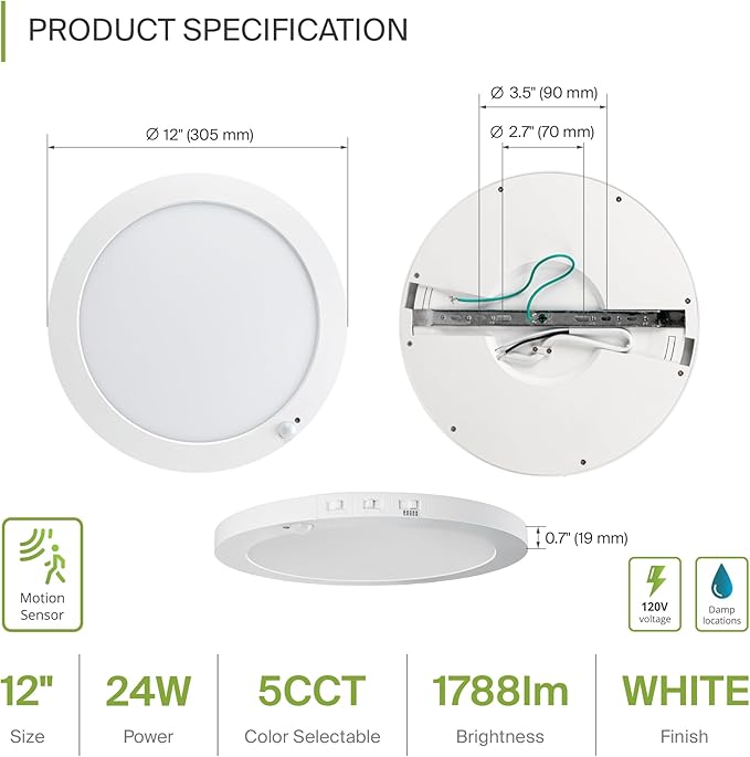 ASD LED 12" Round Flush Mount Ceiling Light Fixture, Low Profile Surface...