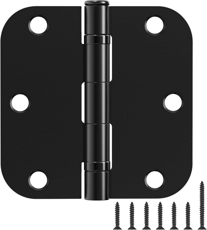 18 Pack Ball Bearing Round Matte Black Door Hinges 3.5 Inch 5/8" Radius Anti