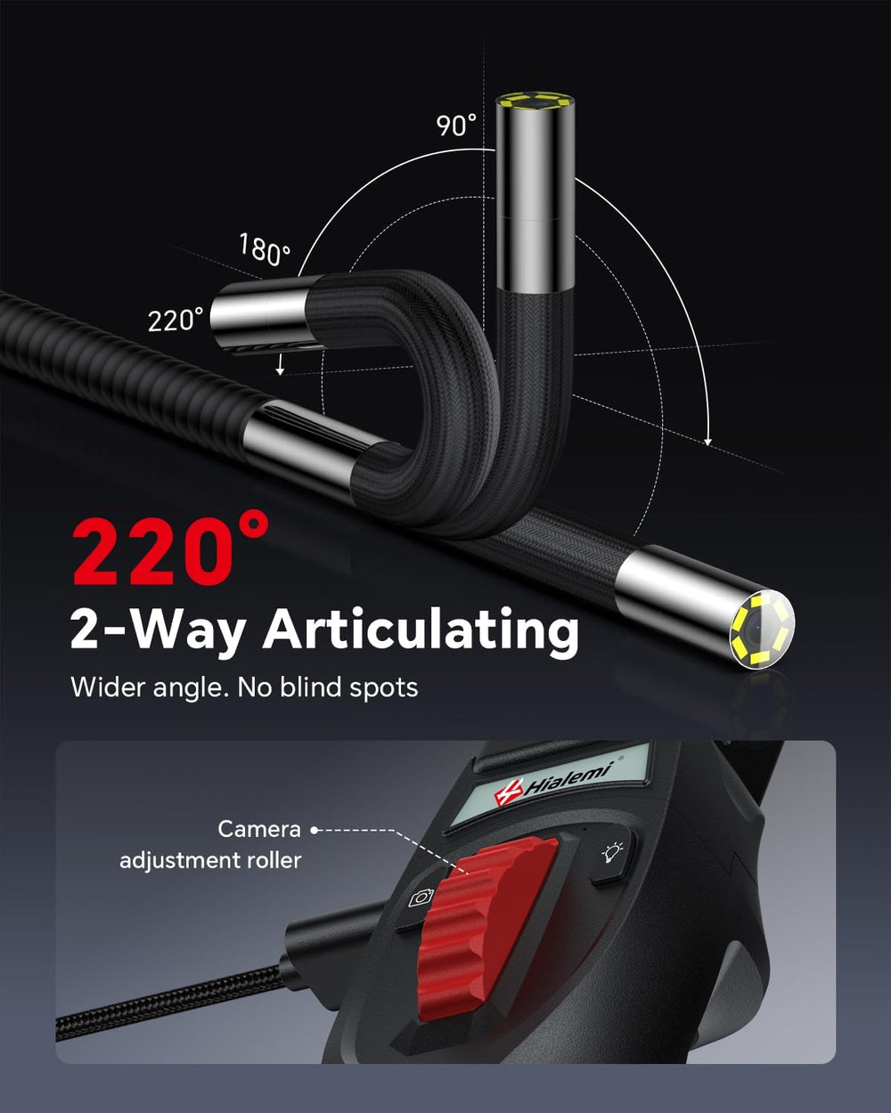 2-Way Articulating Borescope, Phone Endoscope Camera with Light
