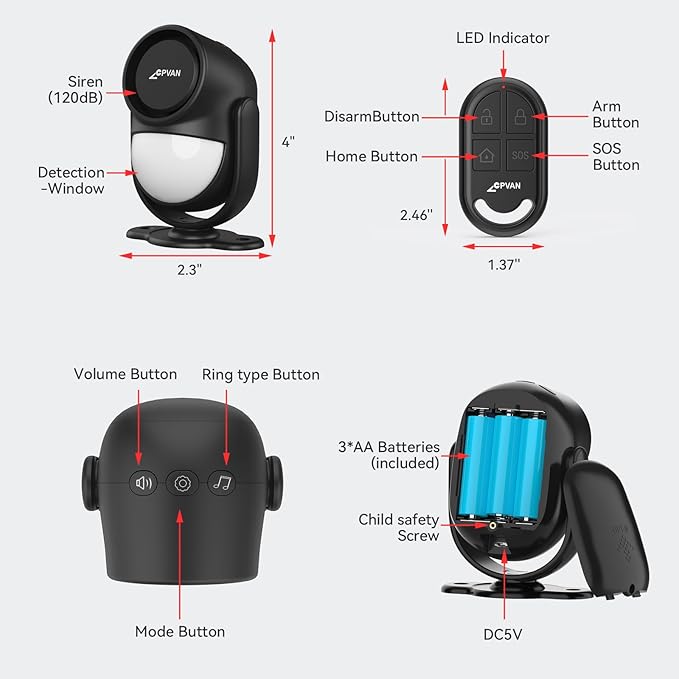 CPVAN WiFi Motion Sensor Alarm, 125dB Wireless Smart PIR Motion Detector Alarm