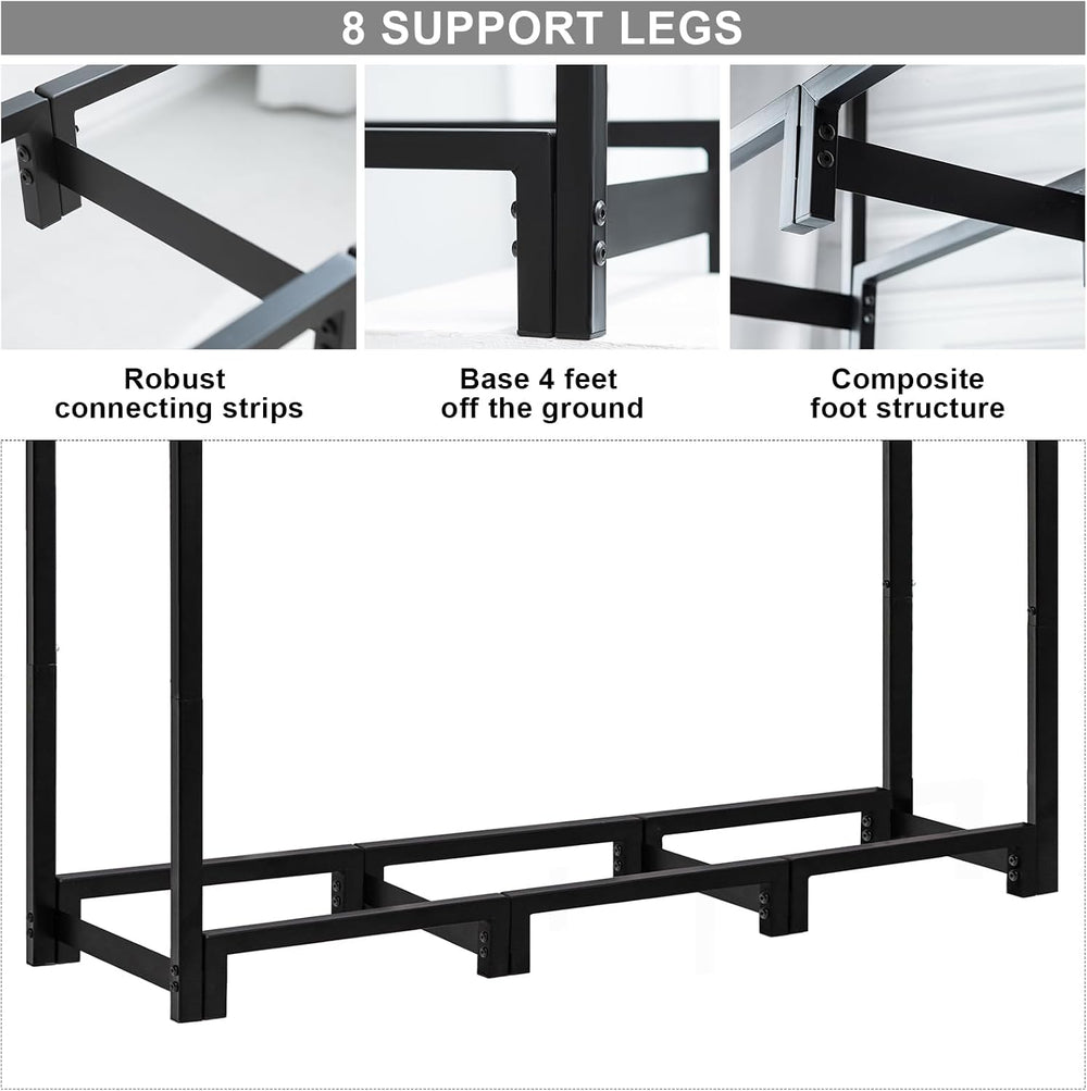 Firewood Rack with Log Carrier, 4FT Outdoor Wood Rack for Firewood, Heavy Dut...