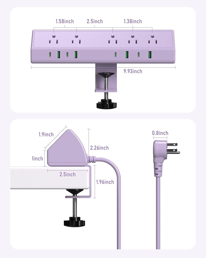 Jgstkcity Desk Clamp Power Strip, 45W Fast Charging Station, 4 USB-C, 4 USB-A