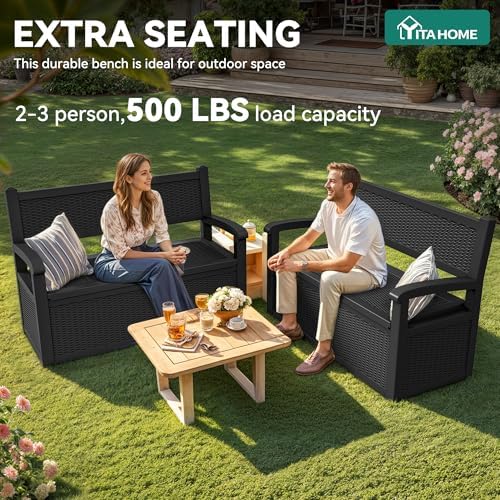 YITAHOME 80 Gallon Storage Bench Deck Box, Lockable Patio Bench with Hidden S...