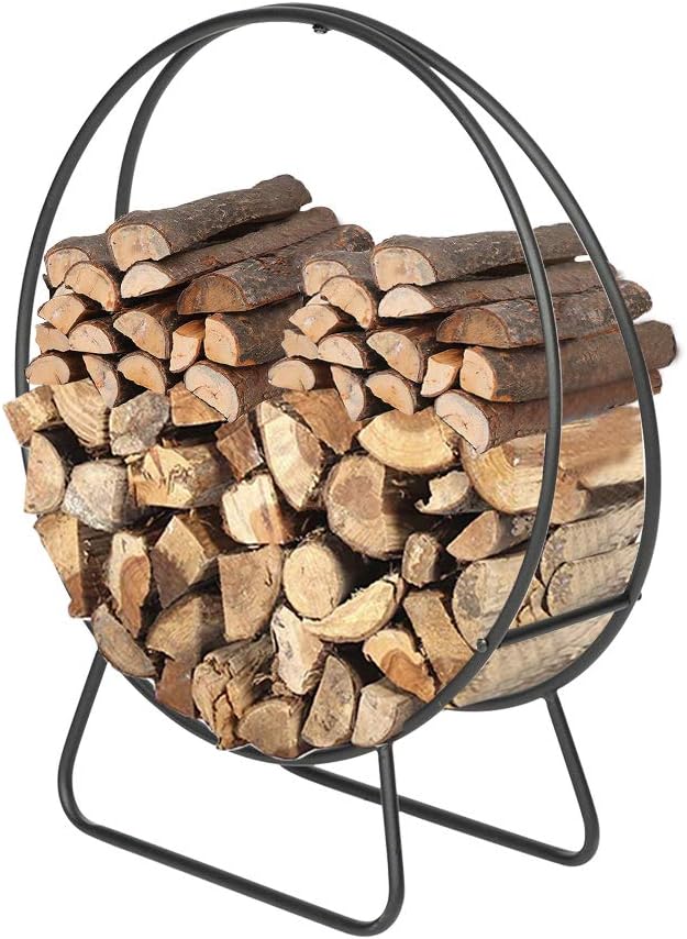 Outvita 24 in Firewood Log Rack, Round Tubular Log Hoop Holder