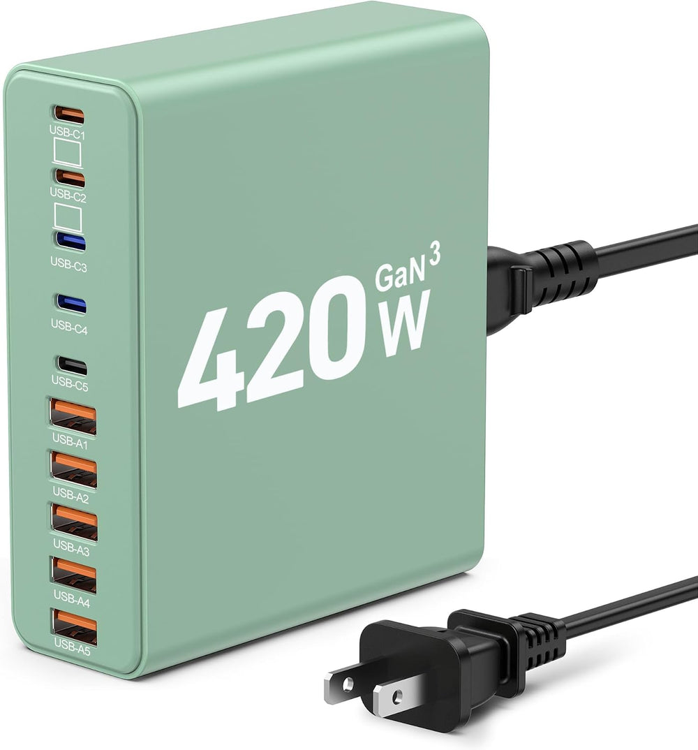 420W USB C Charger Block, 10-Port Charging Station GaN Fast Charging Type C &...