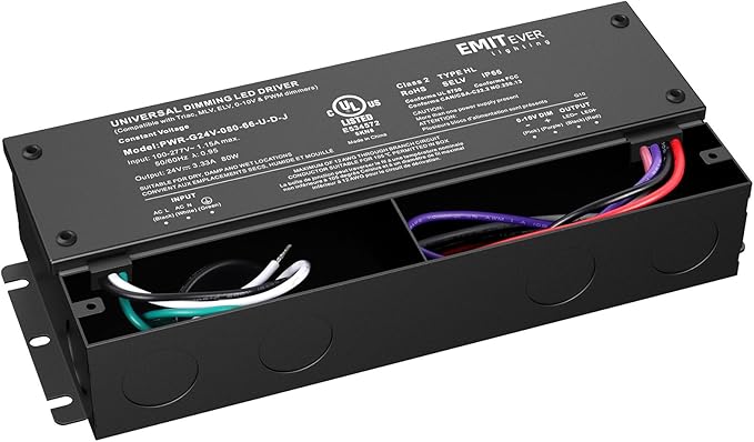 EMITEVER Dimmable Led Driver, 80W AC 110V-277V to DC 24V Transformer, 5-in-1