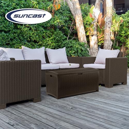 Suncast Outdoor Storage Box - 73 Gallon Mocha Brown Deck Box for Patio, weath...
