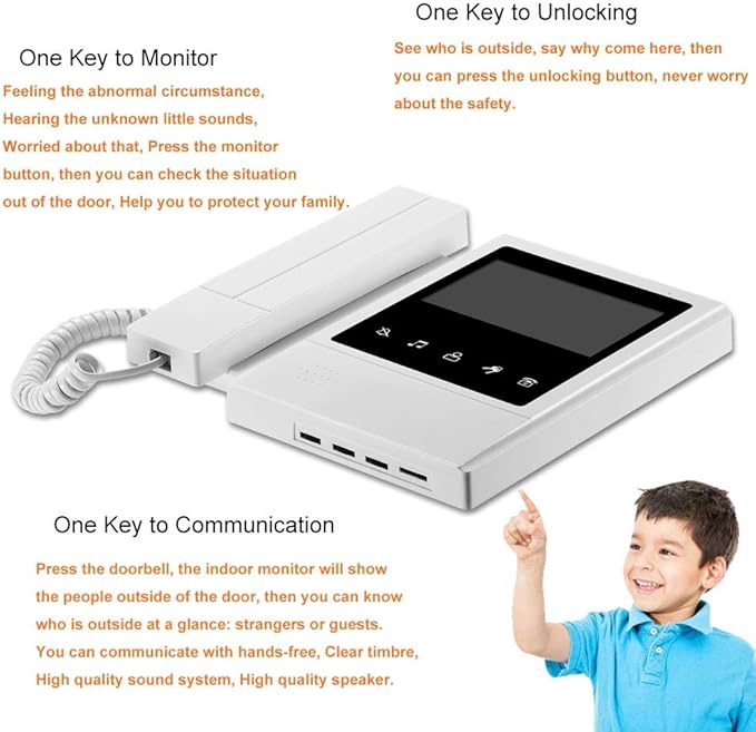 AMOCAM Video Door Phone System, 4.3 Inches Touch Monitor Wired Video Intercom