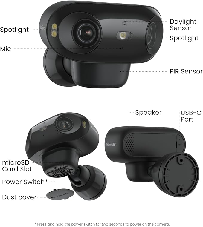 REOLINK Argus 4 Pro Black, 4K Dual-Lens 180° Solar Security Cameras Wireless