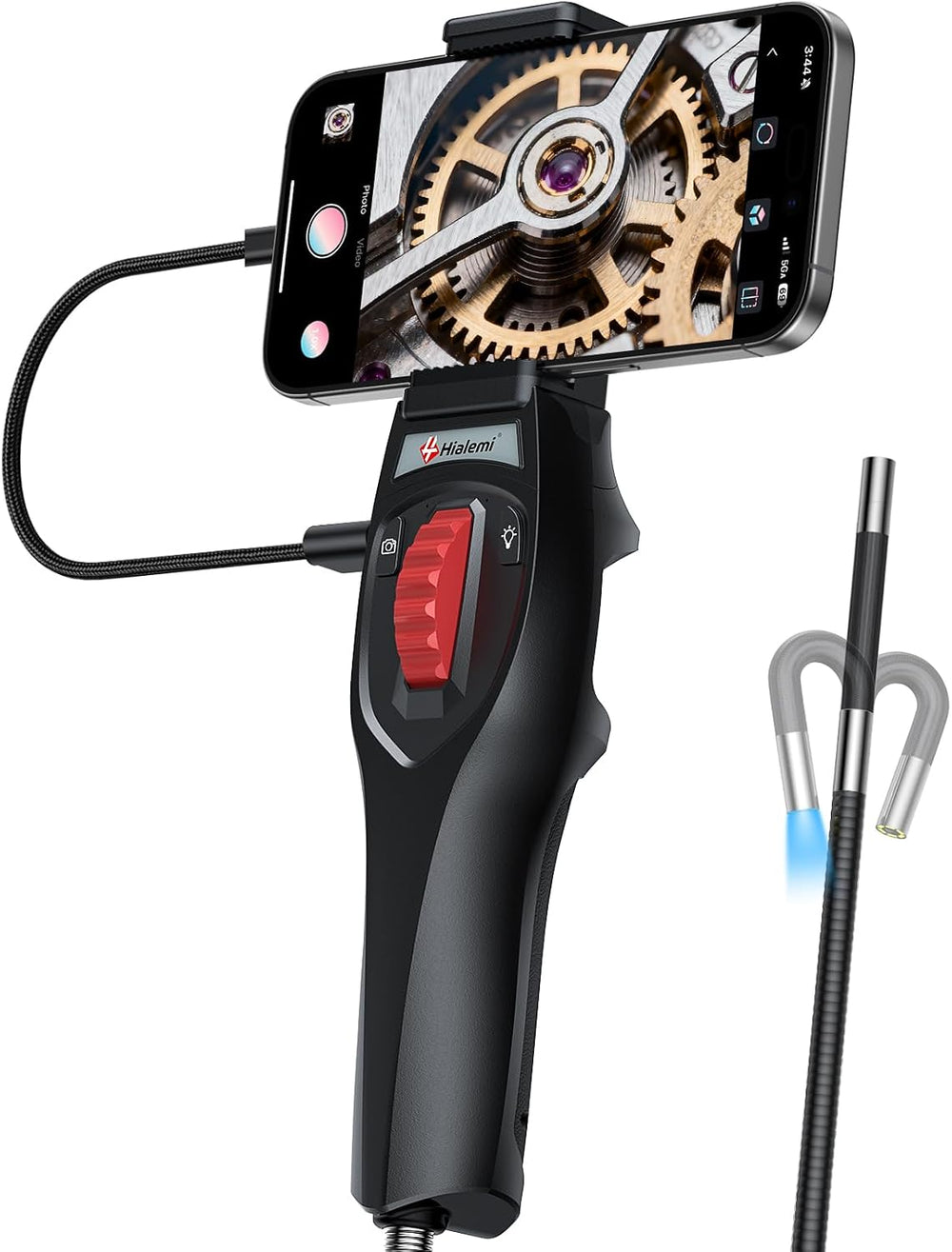 2-Way Articulating Borescope, Phone Endoscope Camera with Light