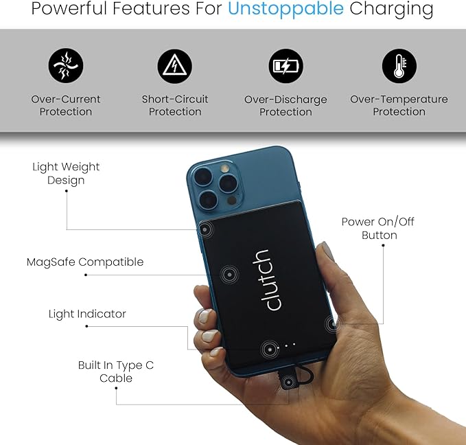 Clutch - Pro USB-C Portable Charger - Compatible - Power Bank Magnetic Battery