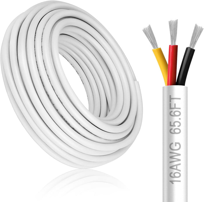 16 Gauge 3 Conductor Electrical Wire, 65.6FT White Stranded Low Voltage 16/3
