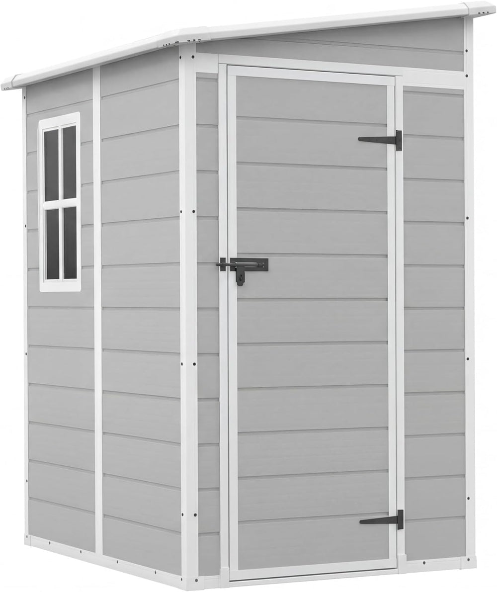 Devoko 5 x 4 FT Plastic Outdoor Storage Shed with Floor, Light Grey