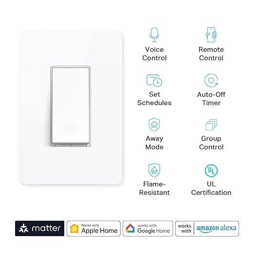 Kasa Matter Smart Light Switch: Voice Control w/Siri, Alexa & Google Assi...