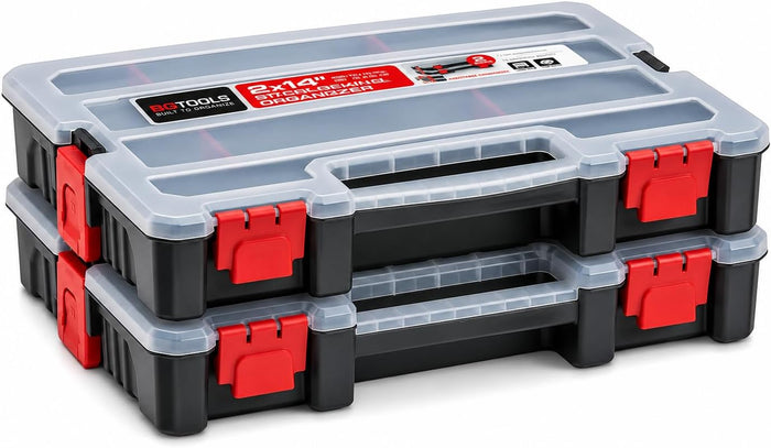 2-Pack Small Parts Organizer Box – Stackable Hardware Storage Organizer Case with 20 Compartments & Dividers – Screw, Nut, Bolt, Drill Bit Organizer for Garage, Workshop, Crafts
