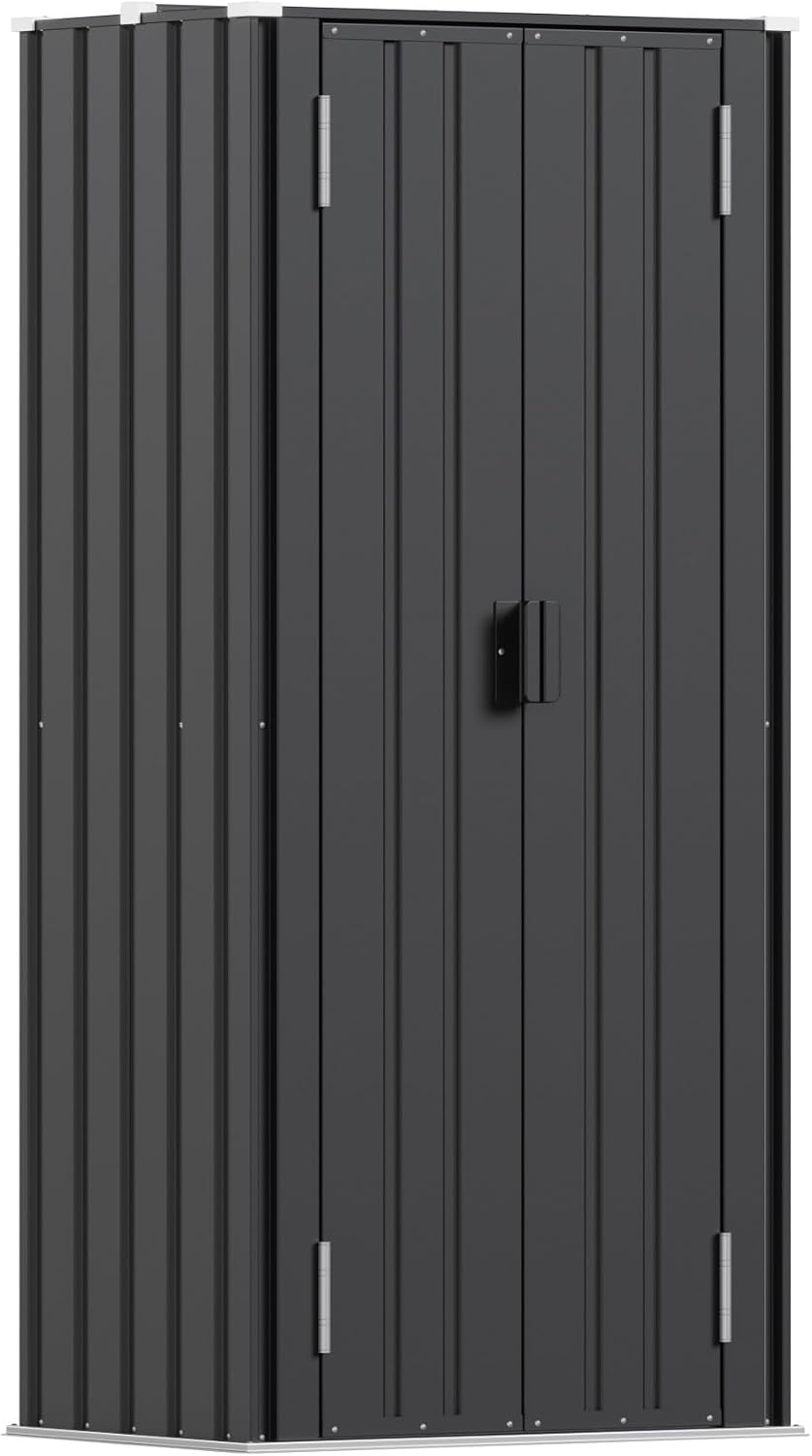 Patiowell 28 Cuft Storage Shed, Outdoor Metal Storage Cabinet, Black